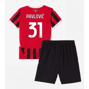 AC Milan Strahinja Pavlovic #31 Dětské Domácí dres komplet 2024-25 Krátký Rukáv (+ trenýrky)